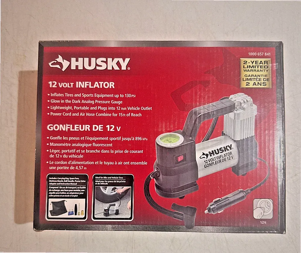 Husky 12-Volt Portable Inflator w/ Pressure Gauge for Tires NEW