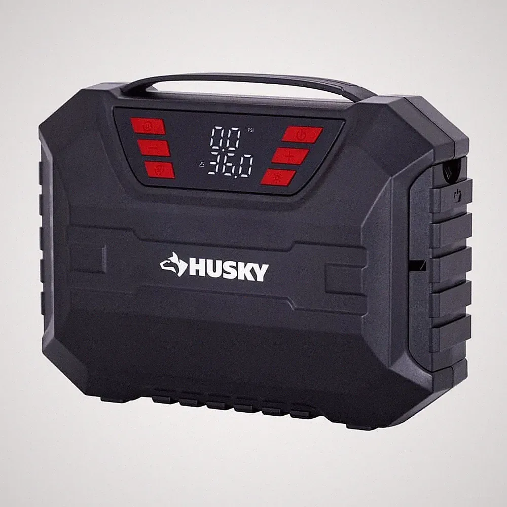 Husky 12V DC Compact Quick Flow Air Compressor Pump, Digital Gauge, LED Light