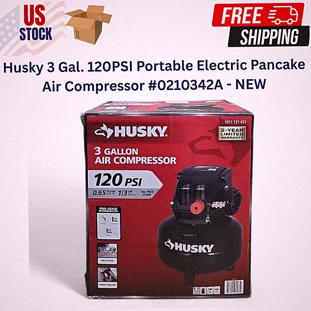 Husky 3 Gal. 120PSI Portable Electric Pancake Air Compressor #0210342A - NEW