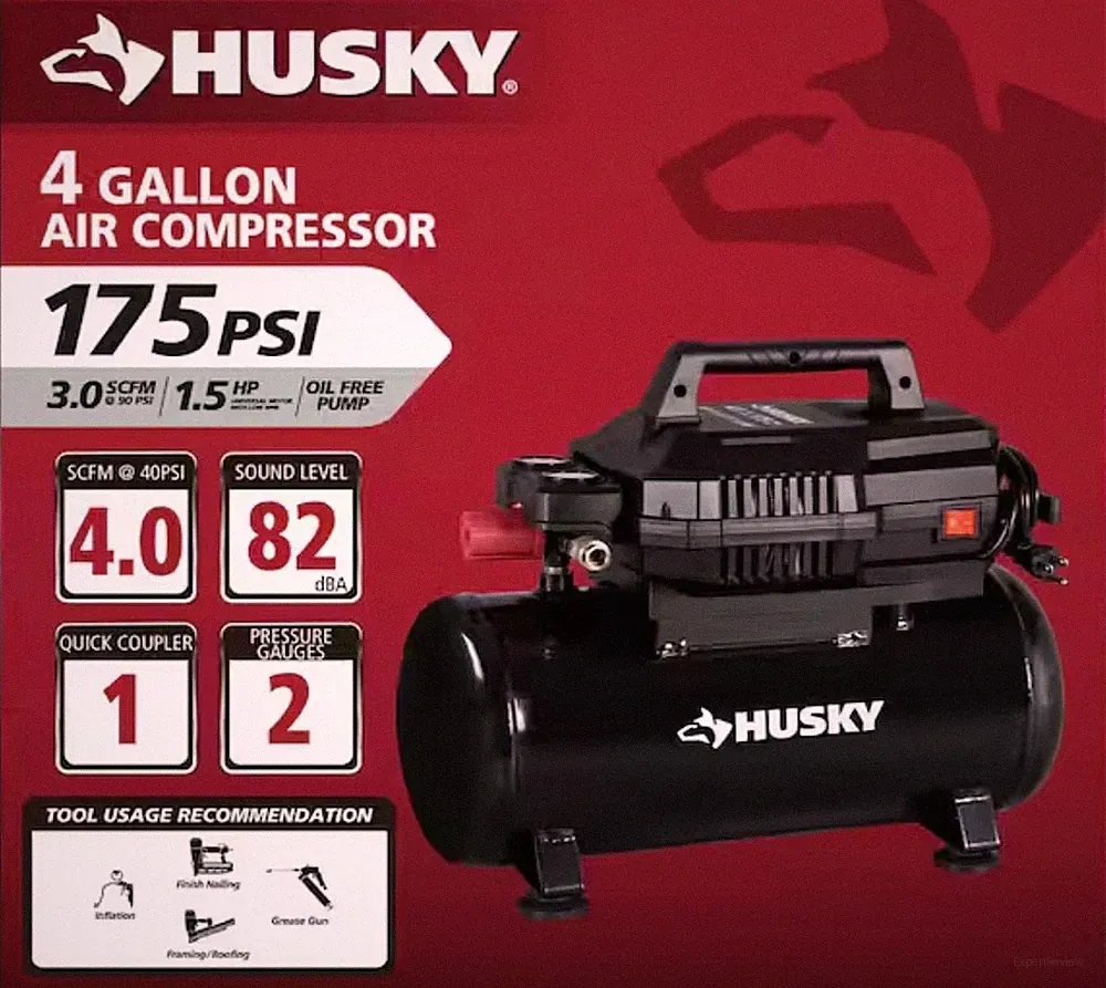 Husky 4 Gallon Oil-Free Air Compressor 175 PSI w/ Brad Nailer Stapler Kit